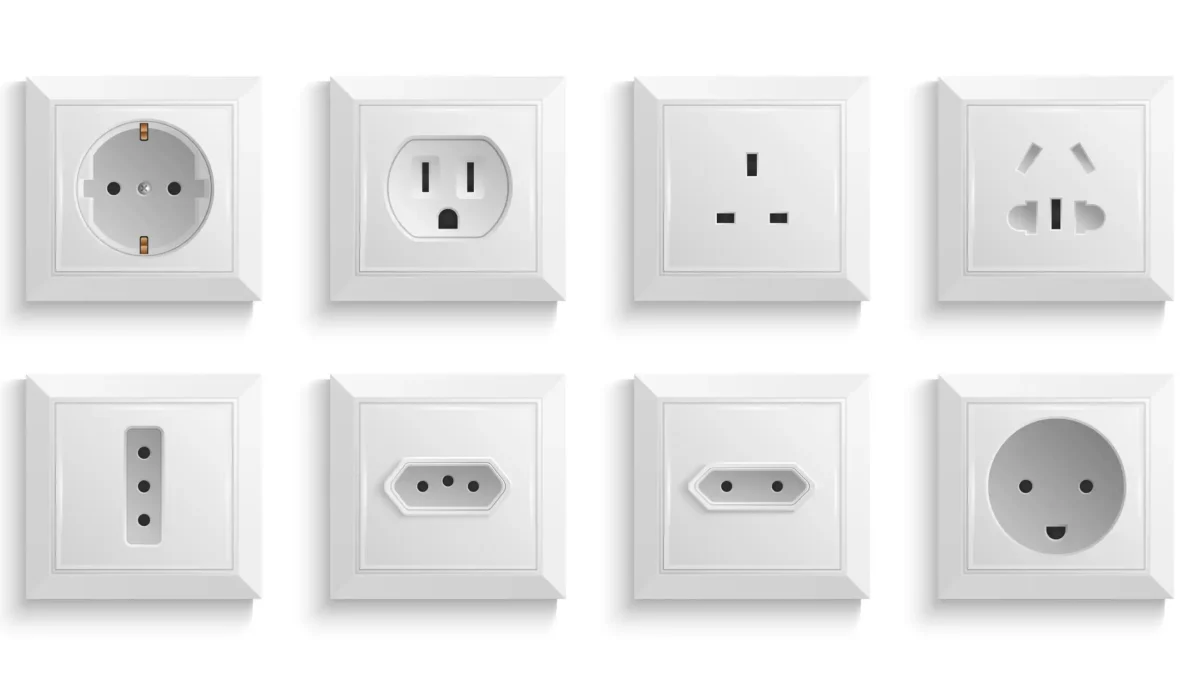 Verschiedene internationale Steckdosen Arten im Überblick – Typ A, B, C, F, G und mehr.