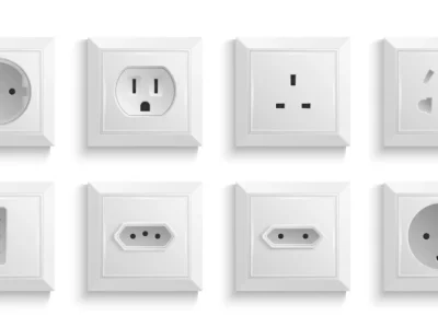 Verschiedene internationale Steckdosen Arten im Überblick – Typ A, B, C, F, G und mehr.