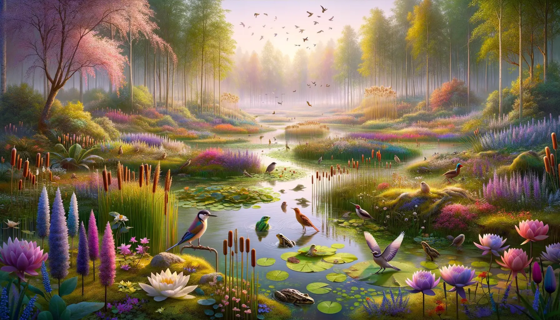 Natürlicher Lebensraum Feuchtgebiet mit Wasser und Pflanzen