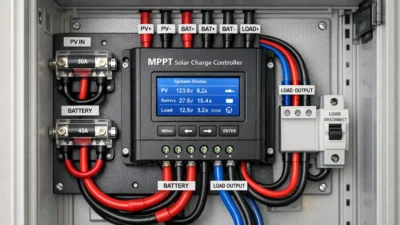 Batterie-Laderegler MPPT Installation mit Sicherung und Verkabelung