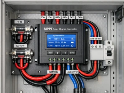 Batterie-Laderegler MPPT Installation mit Sicherung und Verkabelung