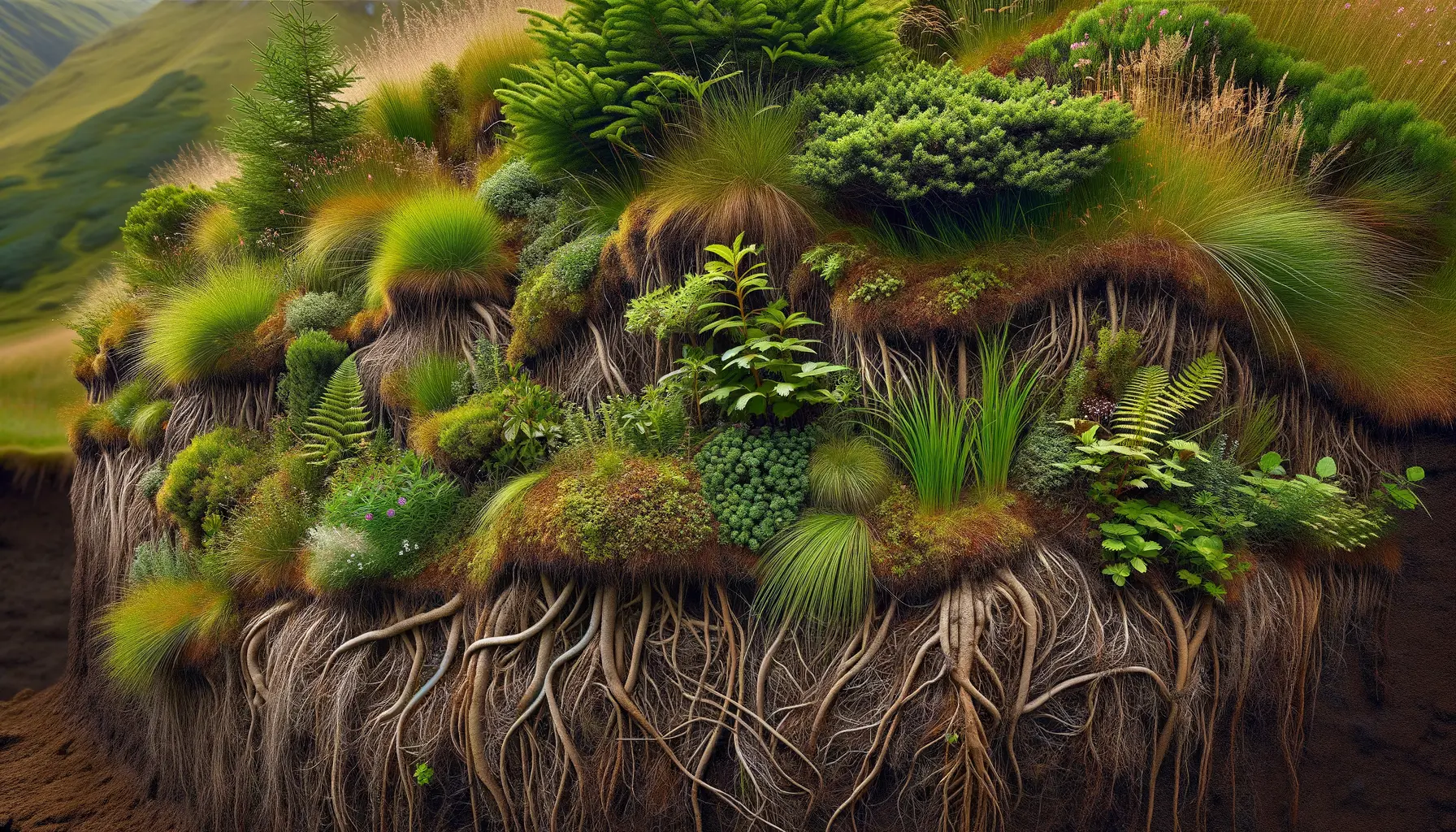 Bepflanzung zur natürlichen Stabilisierung des Bodens gegen Erosion