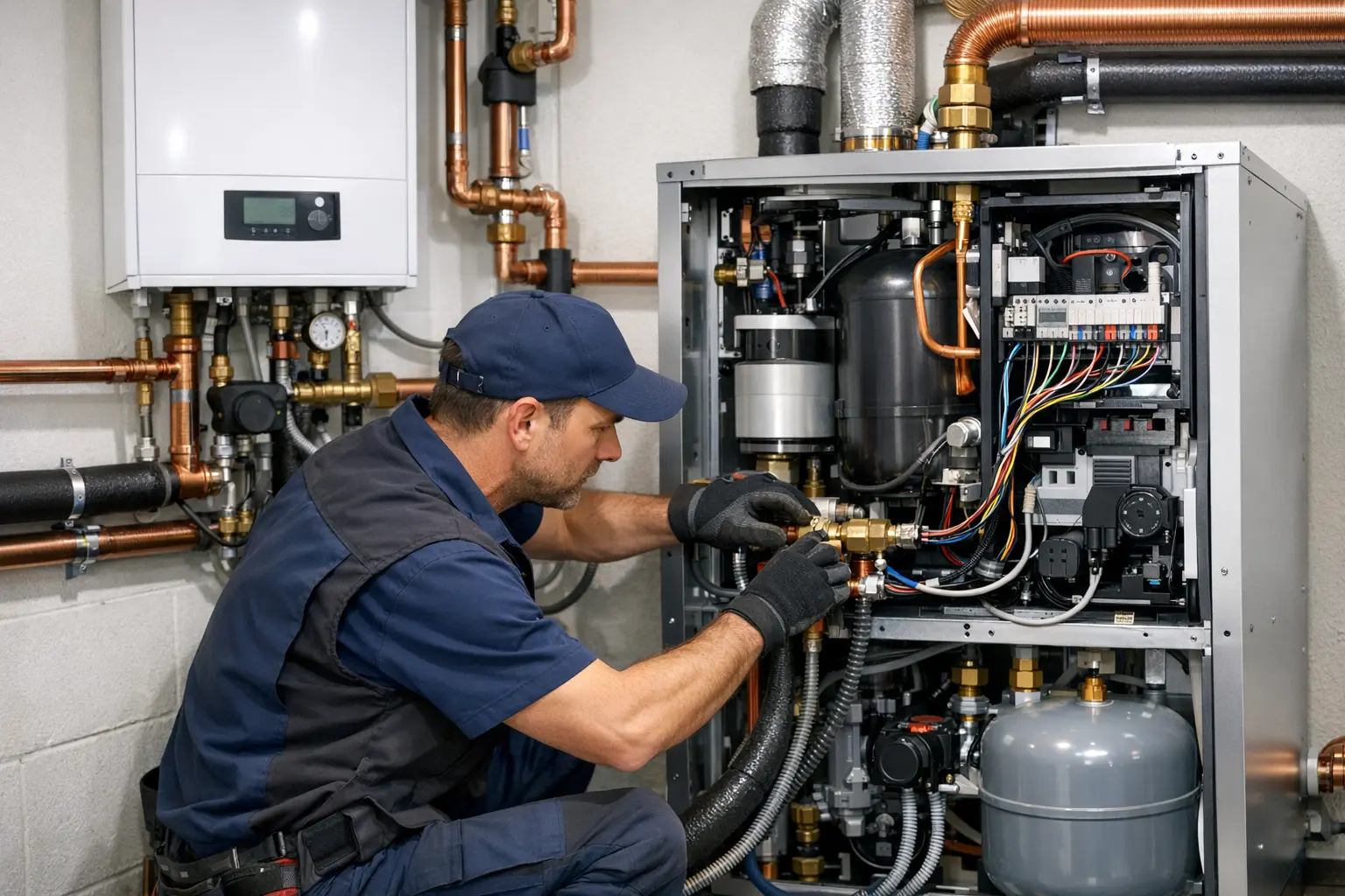 Installation Hybride Wärmepumpe mit Rohrleitungen