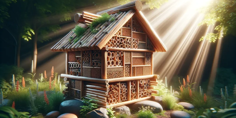 Insektenhotel selber bauen aus Holz und Naturmaterialien für Artenvielfalt im Garten