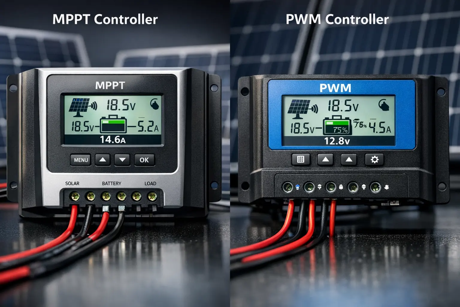 Solarladeregler Vergleich MPPT PWM Display Überwachung
