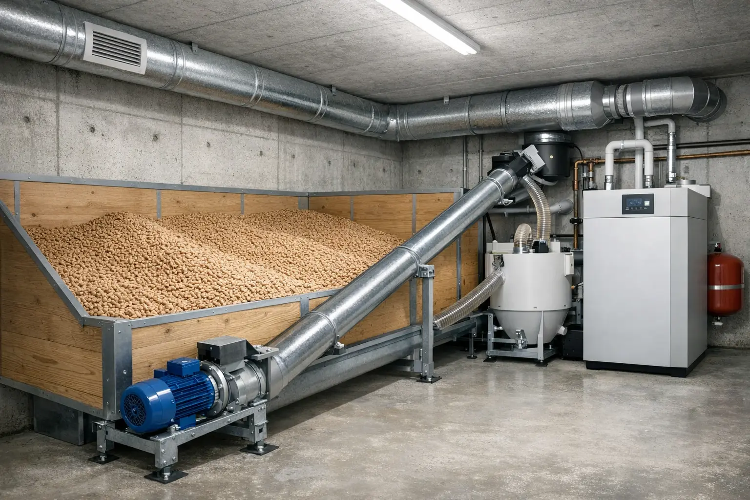 Pelletslager mit Förderschnecke für automatische Pelletsanlage