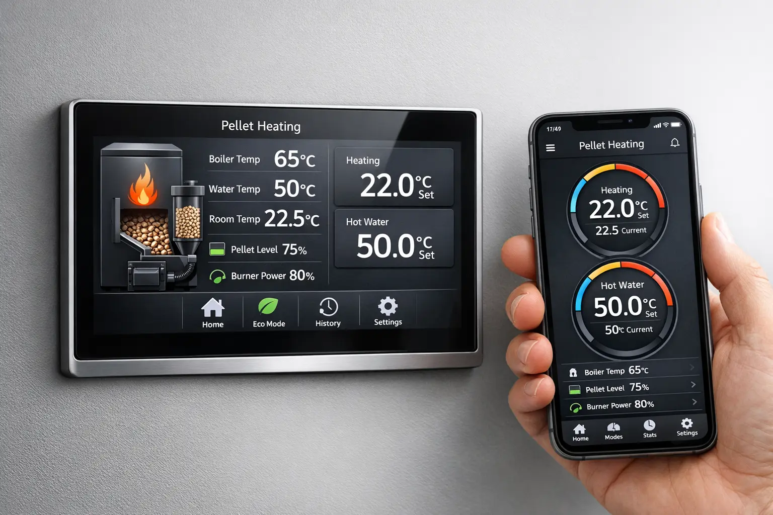 Moderne Pelletsanlage Steuerung mit digitalem Display