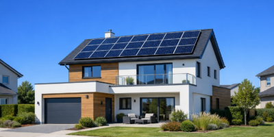 Private Photovoltaik-Anlage auf Einfamilienhaus mit Solarmodulen