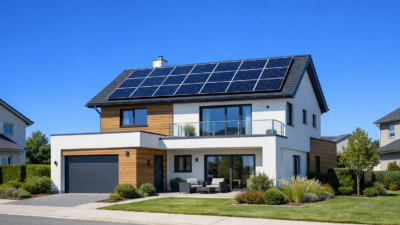 Private Photovoltaik-Anlage auf Einfamilienhaus mit Solarmodulen