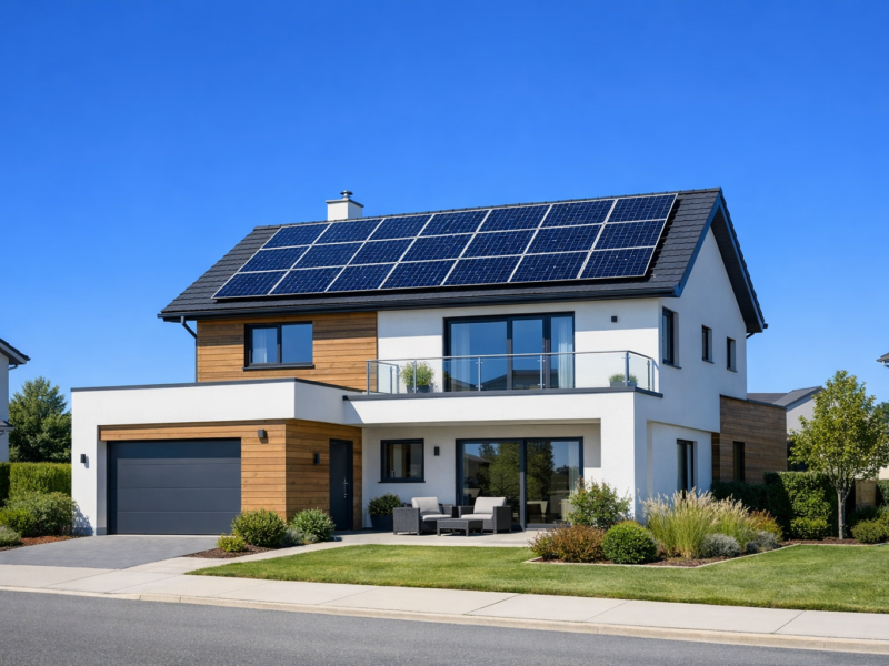 Private Photovoltaik-Anlage auf Einfamilienhaus mit Solarmodulen