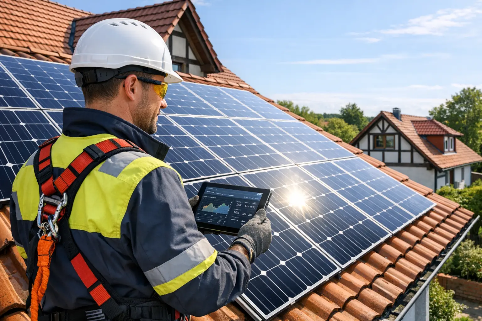 Solaranlage Wartung Inspektion Module Dach Kontrolle