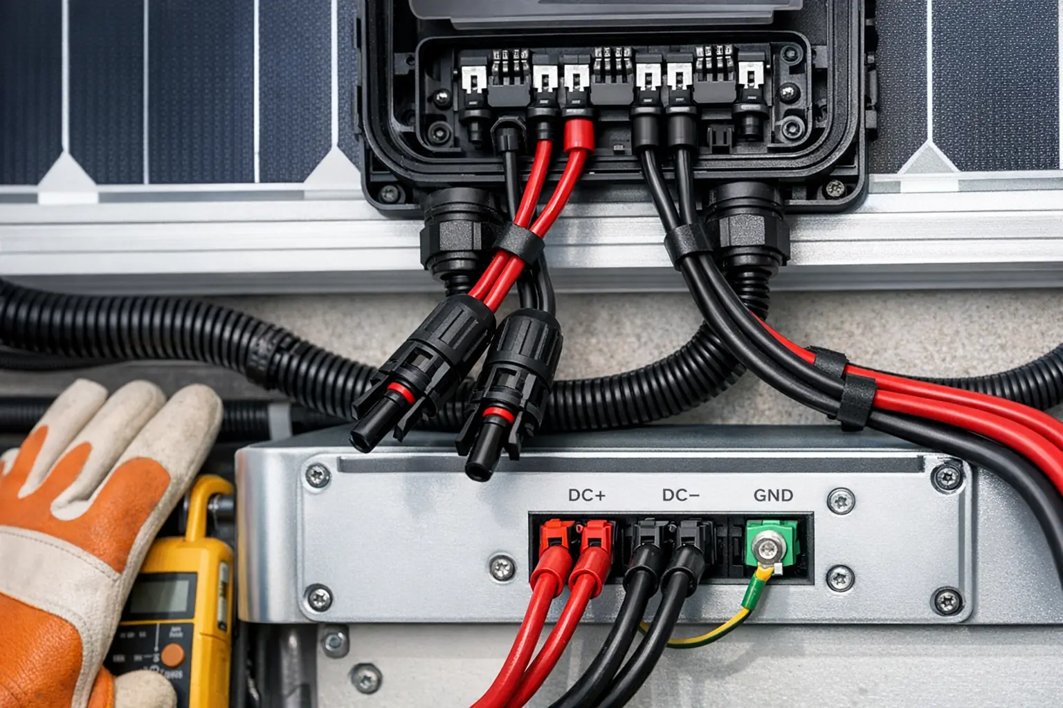 Solaranlage elektrische Installation Verkabelung
