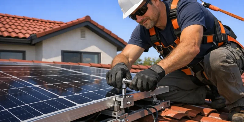 Solaranlage selber bauen Installation auf Dach