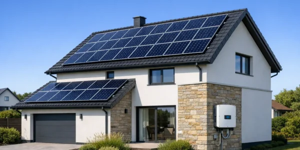 Solaranlagen Funktion auf Hausdach mit PV-Modulen