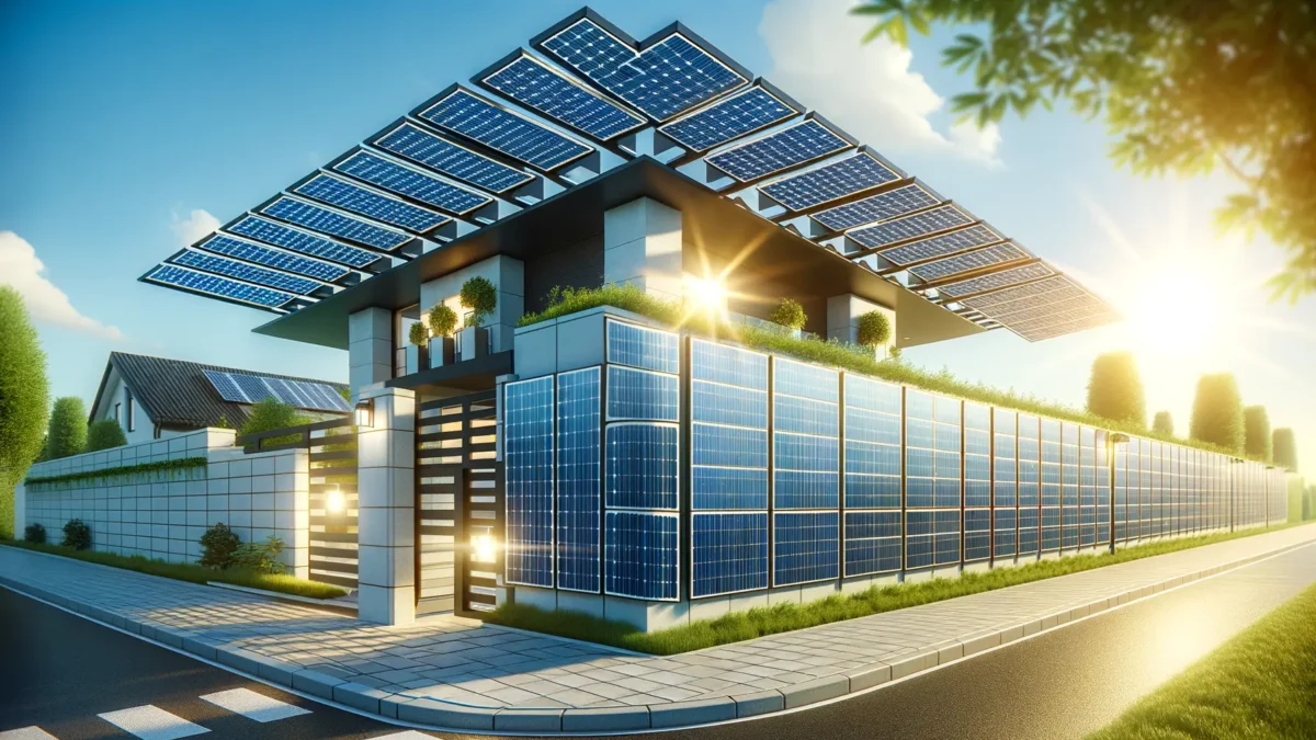 Moderner Solarzaun mit integrierten Solarzellen zur nachhaltigen Energieerzeugung