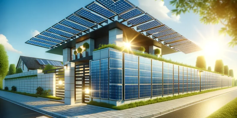Moderner Solarzaun mit integrierten Solarzellen zur nachhaltigen Energieerzeugung